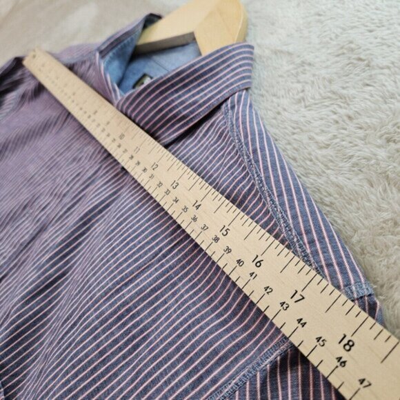 Barbour Shirt Long Sleeve Button-Up Purple Stripe Cotton Casual Classic Size L - Picture 7 of 10